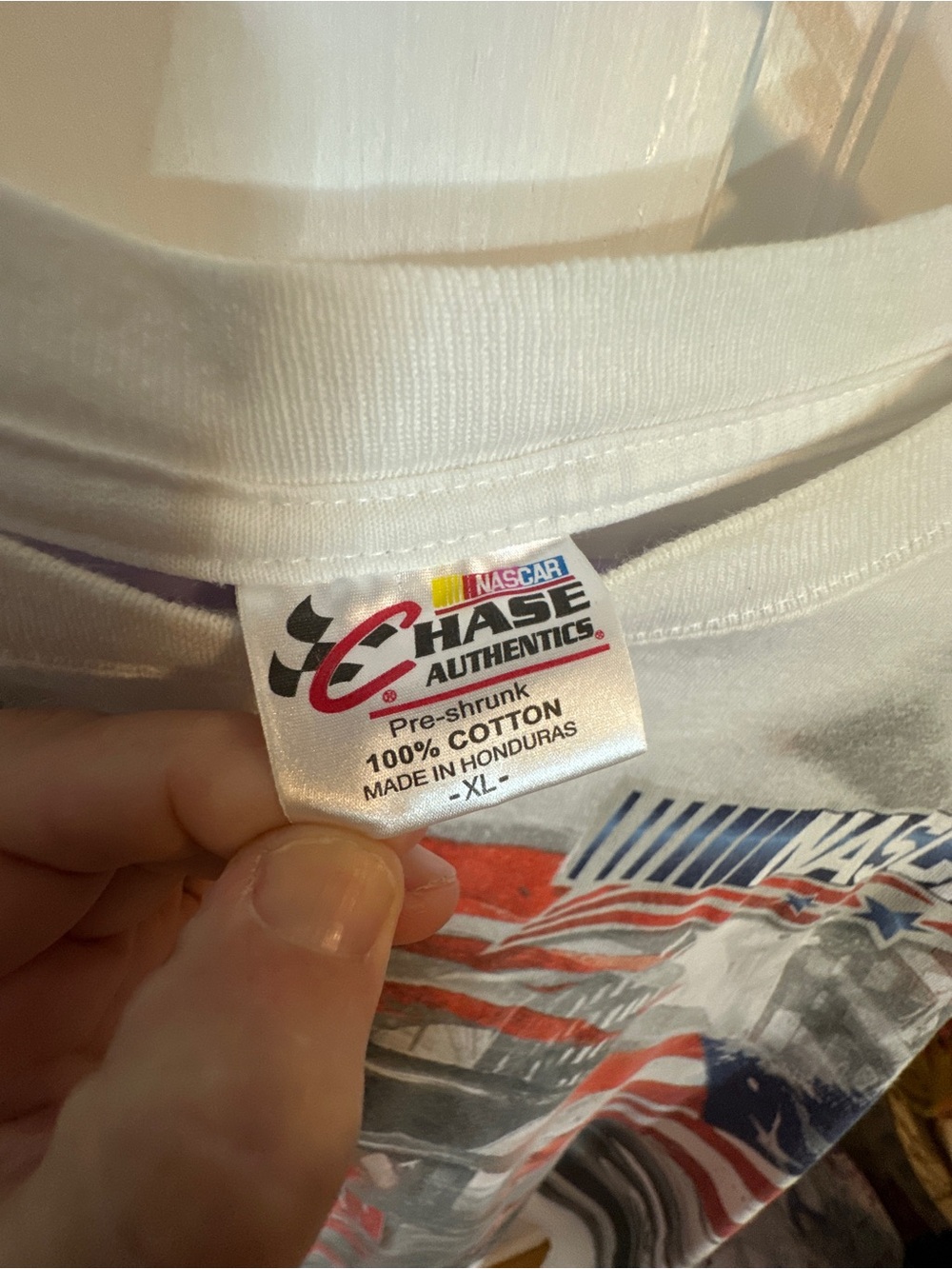 Chase Authentics White Red Blue NASCAR 'An American Salute' Vintage Graphic Tee - Picture 2 of 4